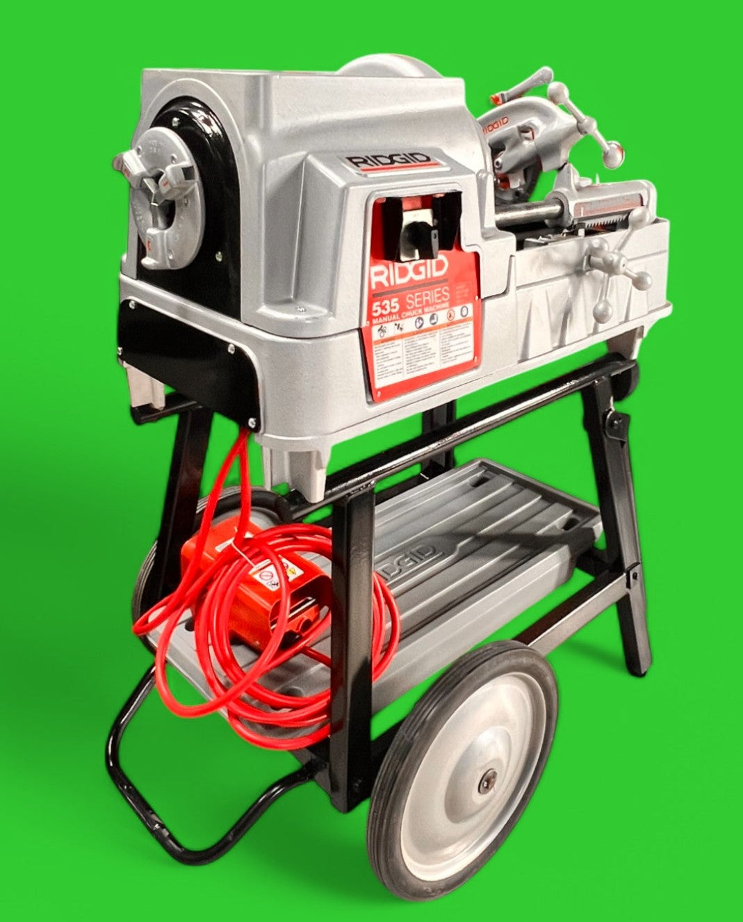 RIDGID 535 V3 PIPE THREADING MACHINE, AUTO OILER WITH CART.