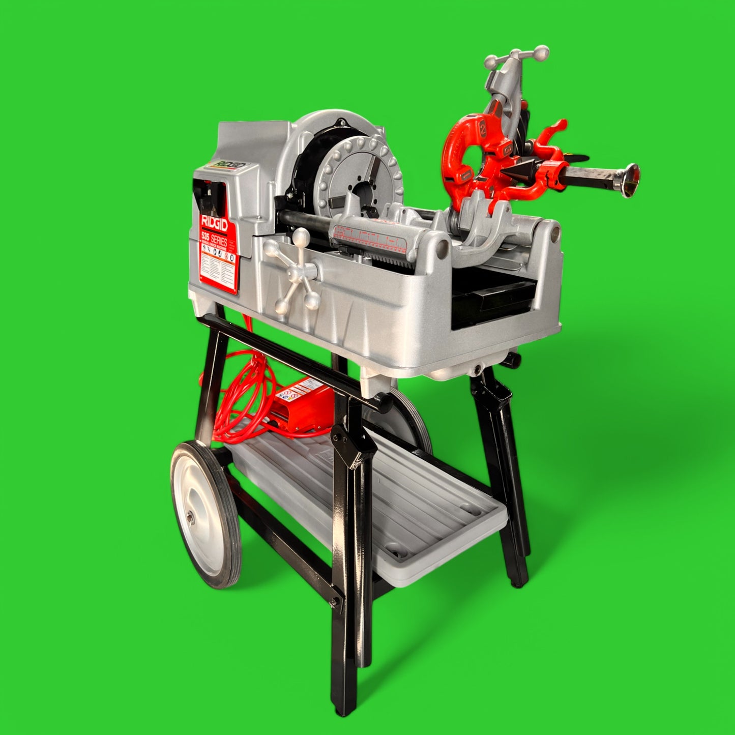 RIDGID 535 V3 PIPE THREADING MACHINE, AUTO OILER WITH CART.