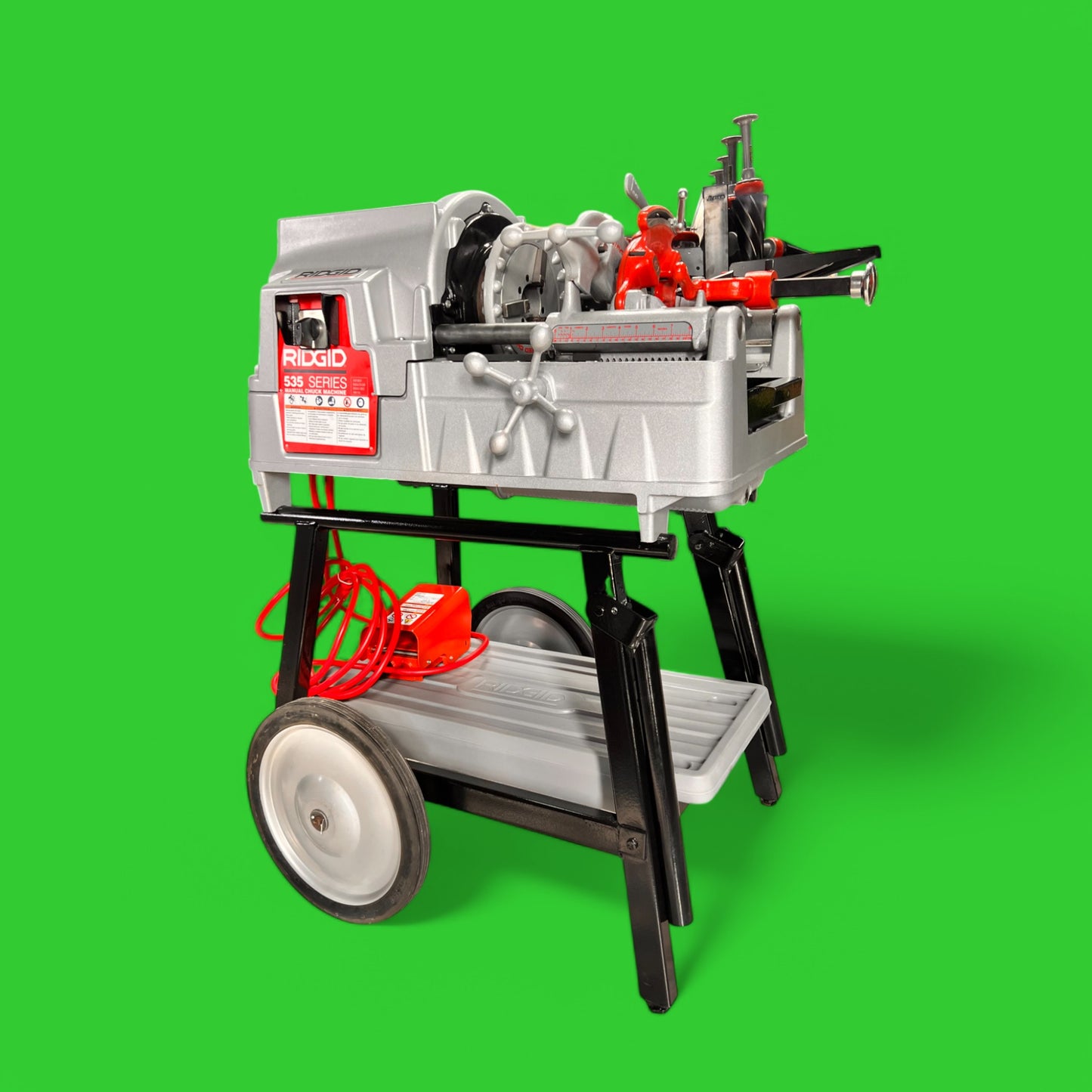 RIDGID 535 V3 PIPE THREADING MACHINE, AUTO OILER WITH CART.