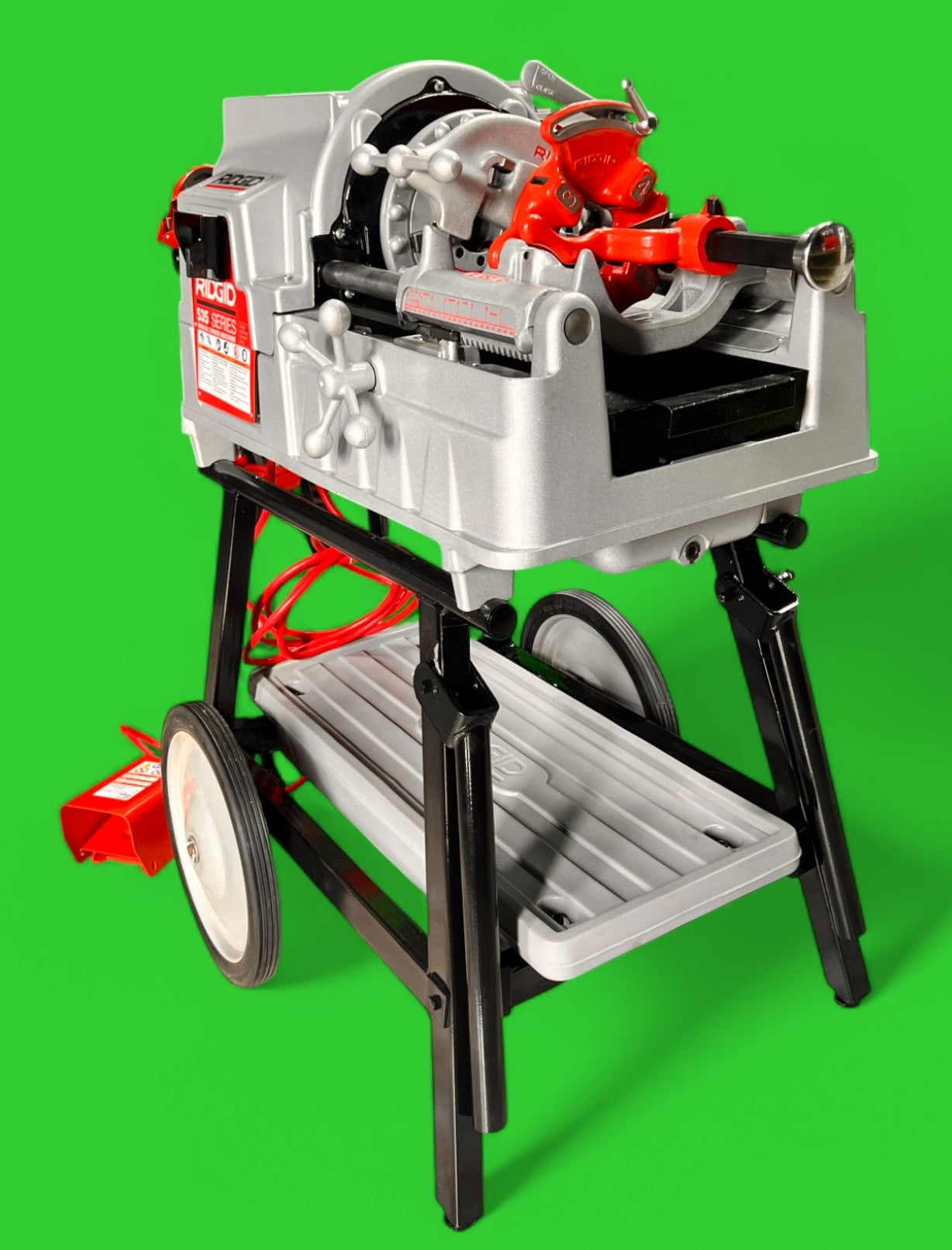 RIDGID 535 V3 PIPE THREADING MACHINE, AUTO OILER WITH CART.