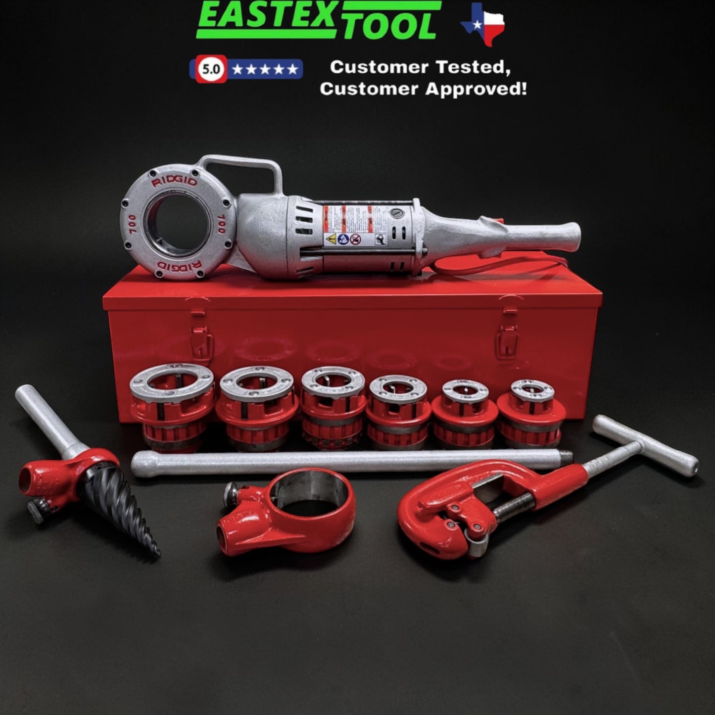 RIDGID 700, 41940 POWER DRIVE WITH 12R DIE SET 1/2"-2" PIPE THREADING KIT.